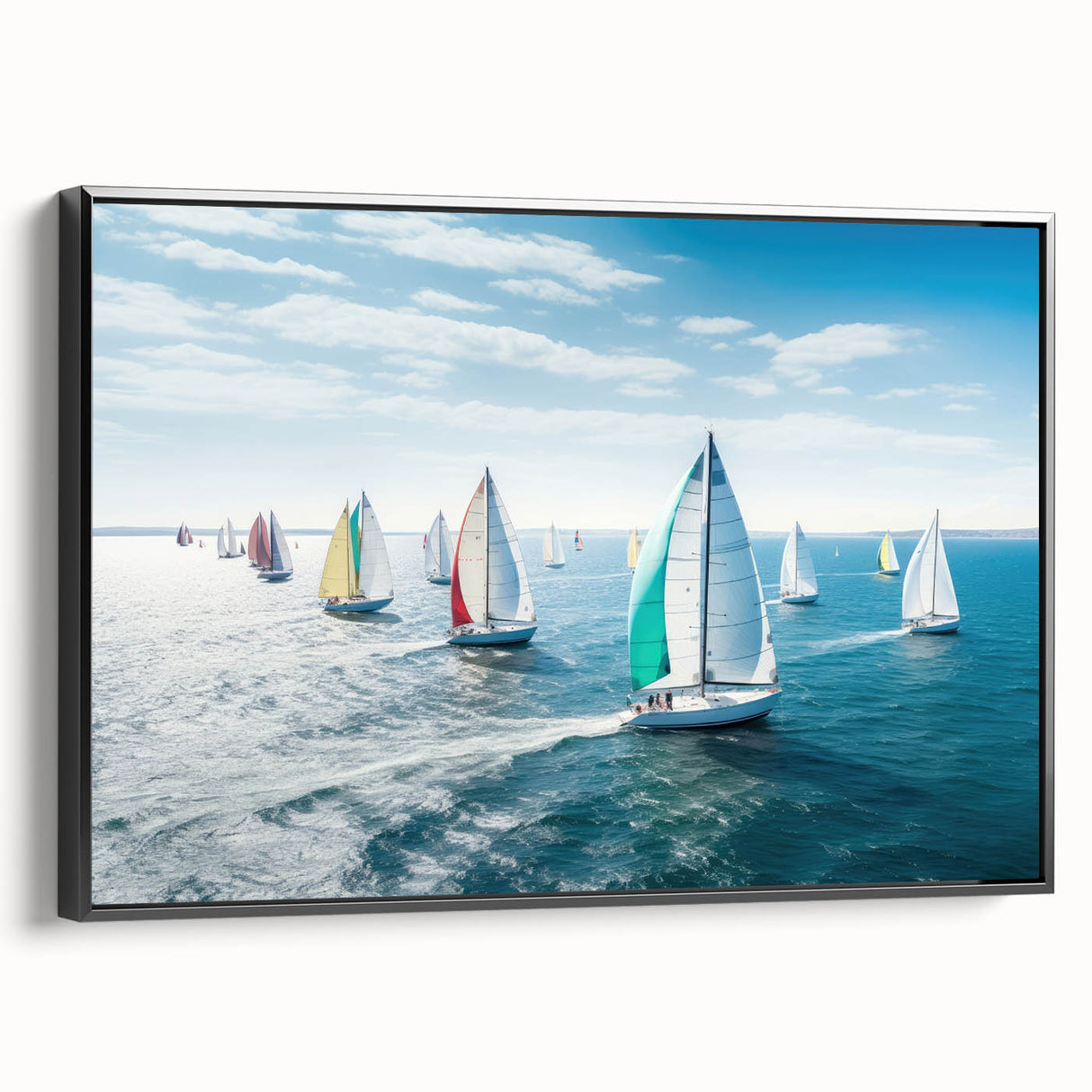 Black and white framed canvas depicting a vintage sailboat, ideal for bedroom wall decor.