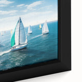 Extra large black wall art of a textured sailboat, vibrant colors on framed canvas, ideal for living room decor.