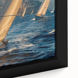 Extra large framed canvas depicting a textured, colorful sailboat on a black background, ideal for living room decor.