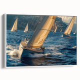 Framed canvas featuring a vintage-style sailboat on a muted black and gray sea, ideal for bedroom wall art.