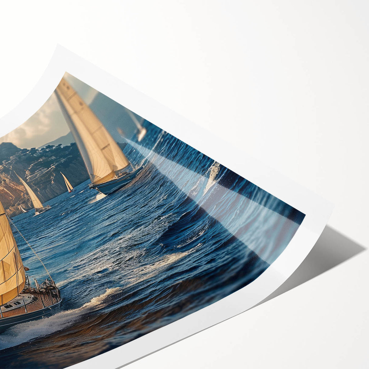 Extra large wall art featuring a sailboat with vibrant blue and white hues on rolled canvas.