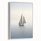 Framed canvas featuring a vintage-style sailboat on a black background, ideal for bedroom wall art.