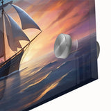 Large abstract sailboat print in muted blue and white, acrylic glass, mid-century modernist style, ideal for dining room art.