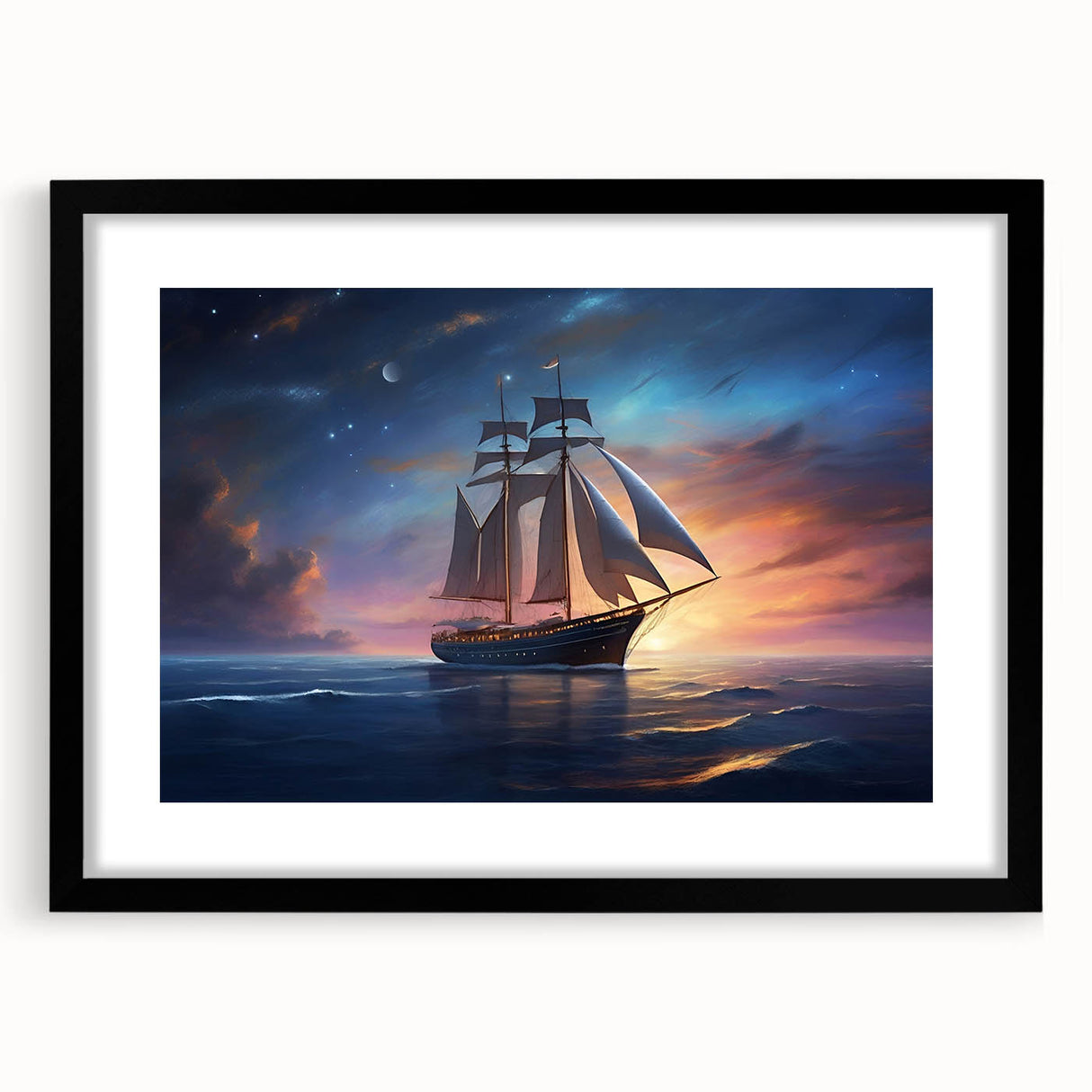 Extra large abstract art print of a colorful sailboat, textured design on black framed canvas, ideal for living room decor.