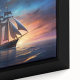 Extra large framed canvas featuring a close-up of a black sailboat, with colorful, textured art accents.