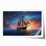 Sailboat on calm waters, soft blue and white tones, rolled print, suitable for art wall dining room.