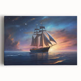 Black and white photograph of a sailboat on stretched canvas, ideal for kitchen wall art.