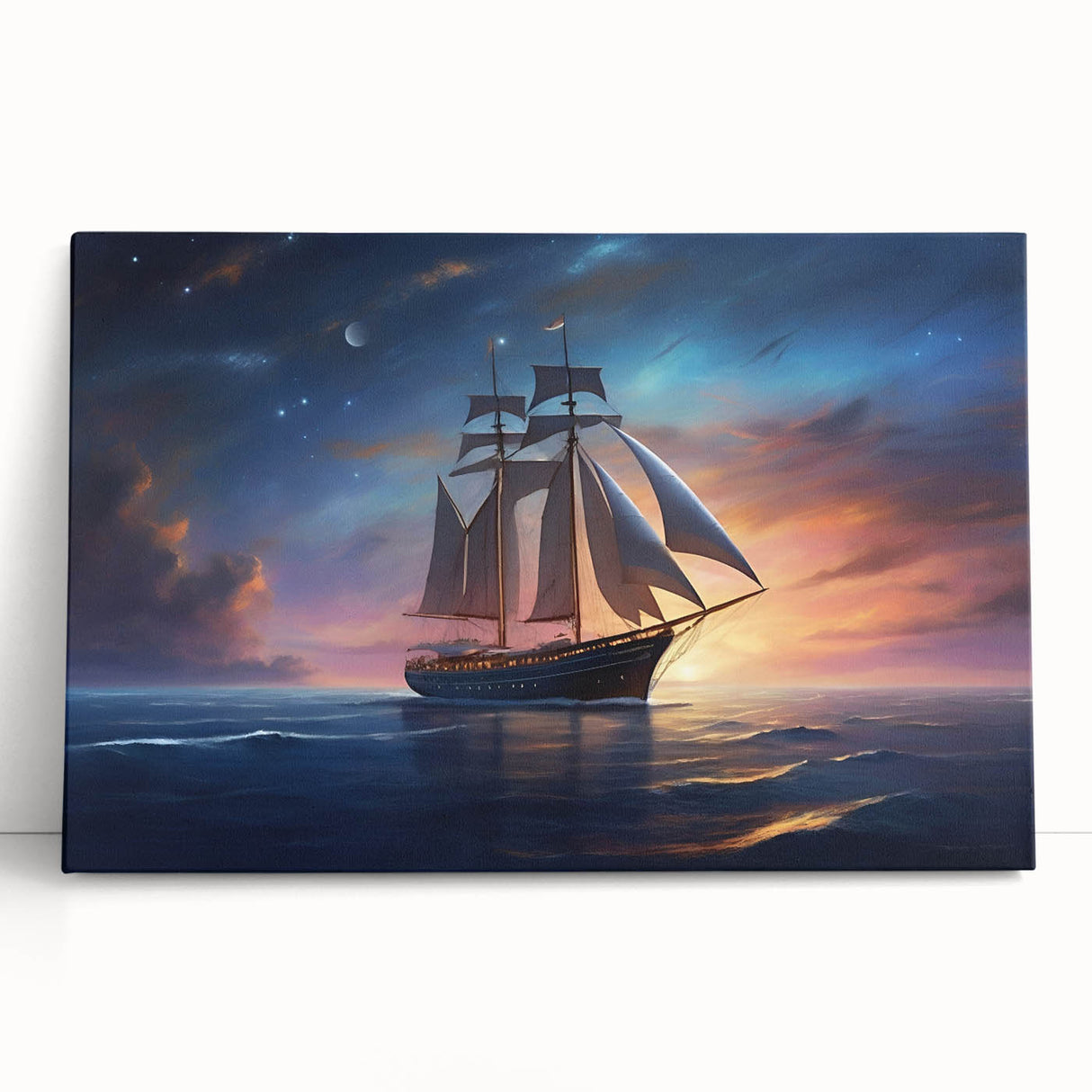 Black and white photo of a sailboat on stretched canvas, ideal for kitchen wall art or bedroom ambiance.
