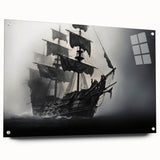 Acrylic print of a side-view sailboat in muted blue and white, ideal for modern bedroom or dining room decor.