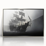 Art deco poster of a sailboat in silver and blue tones, acrylic print framed in silver, suitable for modern nursery wall art.