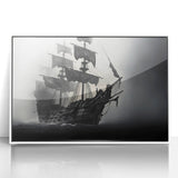 Mid-century modernist style sailboat on acrylic print with muted blues and whites, ideal for modern art wall decor.