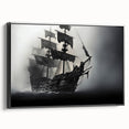 Black and white wall art featuring a vintage sailboat, framed canvas ideal for bedroom decor.