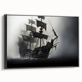 Black and white wall art featuring a vintage sailboat, framed canvas ideal for bedroom decor.