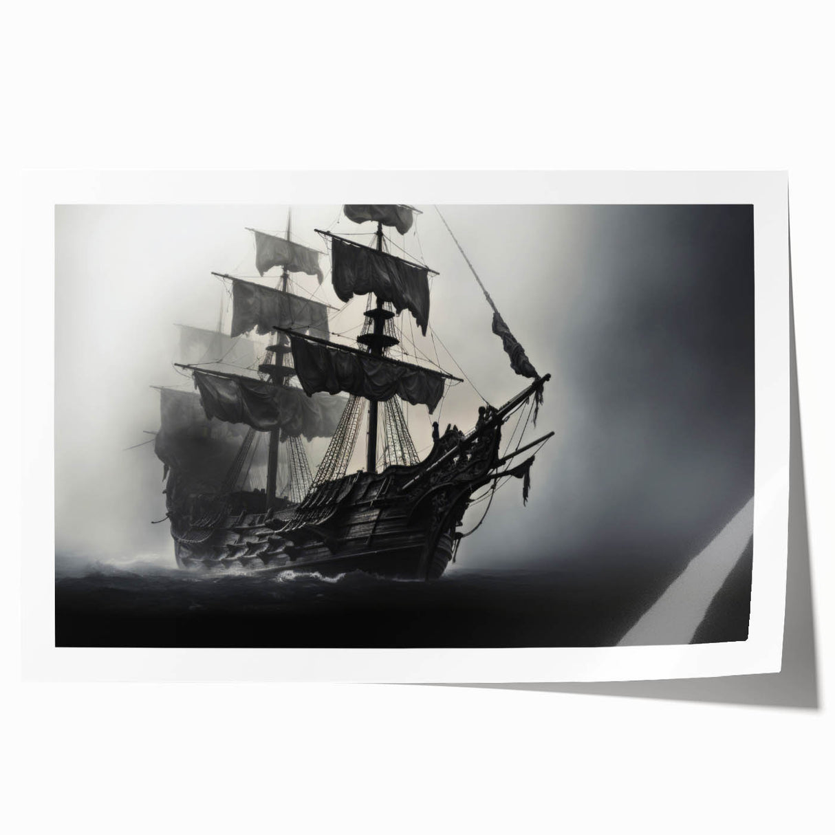 Rolled print of a sailboat on calm waters in muted blue and gray tones, suitable for dining room wall art.