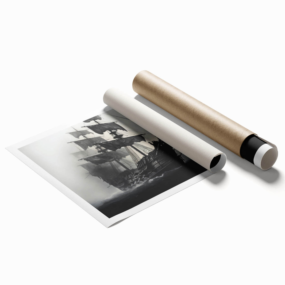 Extra large rolled print of a sailboat on calm waters, rendered in soft blue and white tones.