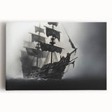 Black and white photograph of a sailboat on stretched canvas, ideal for kitchen wall art.