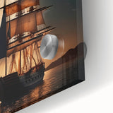 Acrylic print of a large abstract sailboat in muted blue and gray tones.