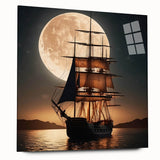 Acrylic print of a large abstract sailboat in shades of blue and white, suitable for bedroom or dining room art.