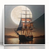 Mid-century modernist sailboat art on white acrylic, featuring soft blue and gray tones, ideal for nursery wall decor.