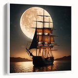 Framed canvas featuring a vintage-style sailboat on a black background, ideal for bedroom wall art.