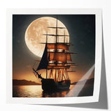 Rolled print of a sailboat on serene blue waters, in subtle gray and blue tones, suitable for dining room decor.