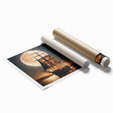 Extra large wall art featuring a sailboat at sea, rendered in muted blue tones on rolled canvas.