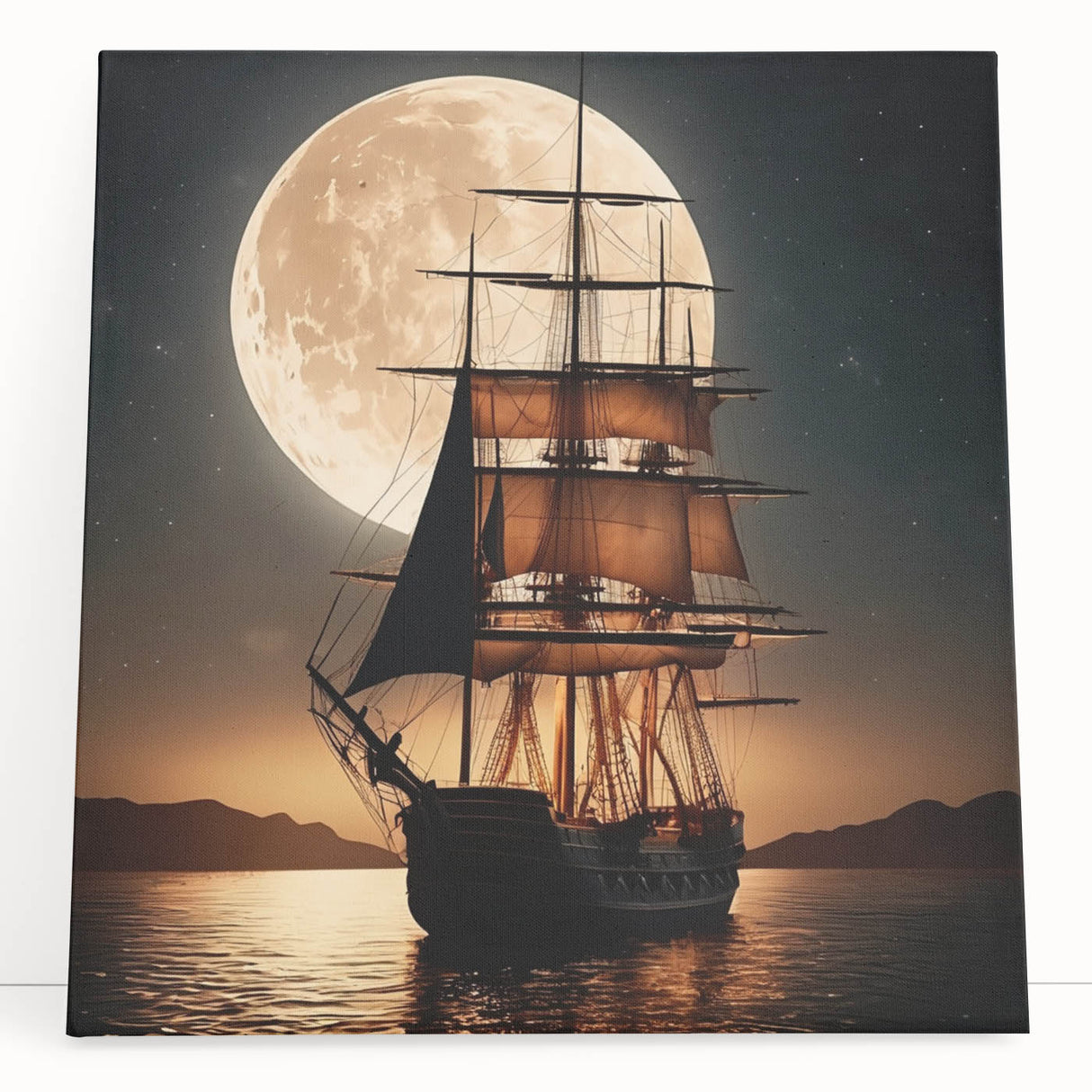 Black and white image of a sailboat on stretched canvas, suitable as large kitchen wall art or bedroom decor.