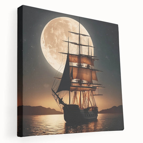 Sailboat on tranquil water depicted in pastel shades on stretched canvas, suitable for kitchen wall art.