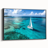 Black and white framed canvas of a vintage sailboat, ideal for bedroom landscape art.