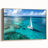 Framed canvas of a vintage sailboat on the sea in muted black and colorful hues, ideal for office or study room decor.