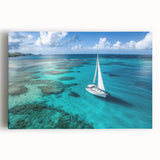 Sailboat depicted in black and white on large stretched canvas, suited for enhancing kitchen wall art.