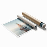 Extra large sailboat print in pastel shades on a rolled canvas, ideal for classy bathroom wall art.