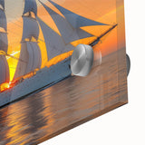 Large abstract sailboat print in muted blues and whites on acrylic.