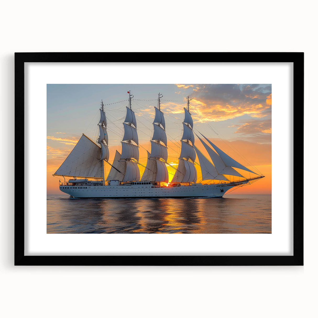 Abstract art print of a colorful sailboat on textured canvas, framed in black, ideal for extra large living room wall art.