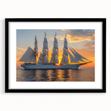 Abstract art print of a colorful sailboat on textured canvas, framed in black, ideal for extra large living room wall art.
