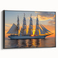 Black and white framed canvas featuring a side view of a vintage sailboat, suitable for bedroom wall decor.
