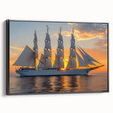 Black and white framed canvas featuring a side view of a vintage sailboat, suitable for bedroom wall decor.