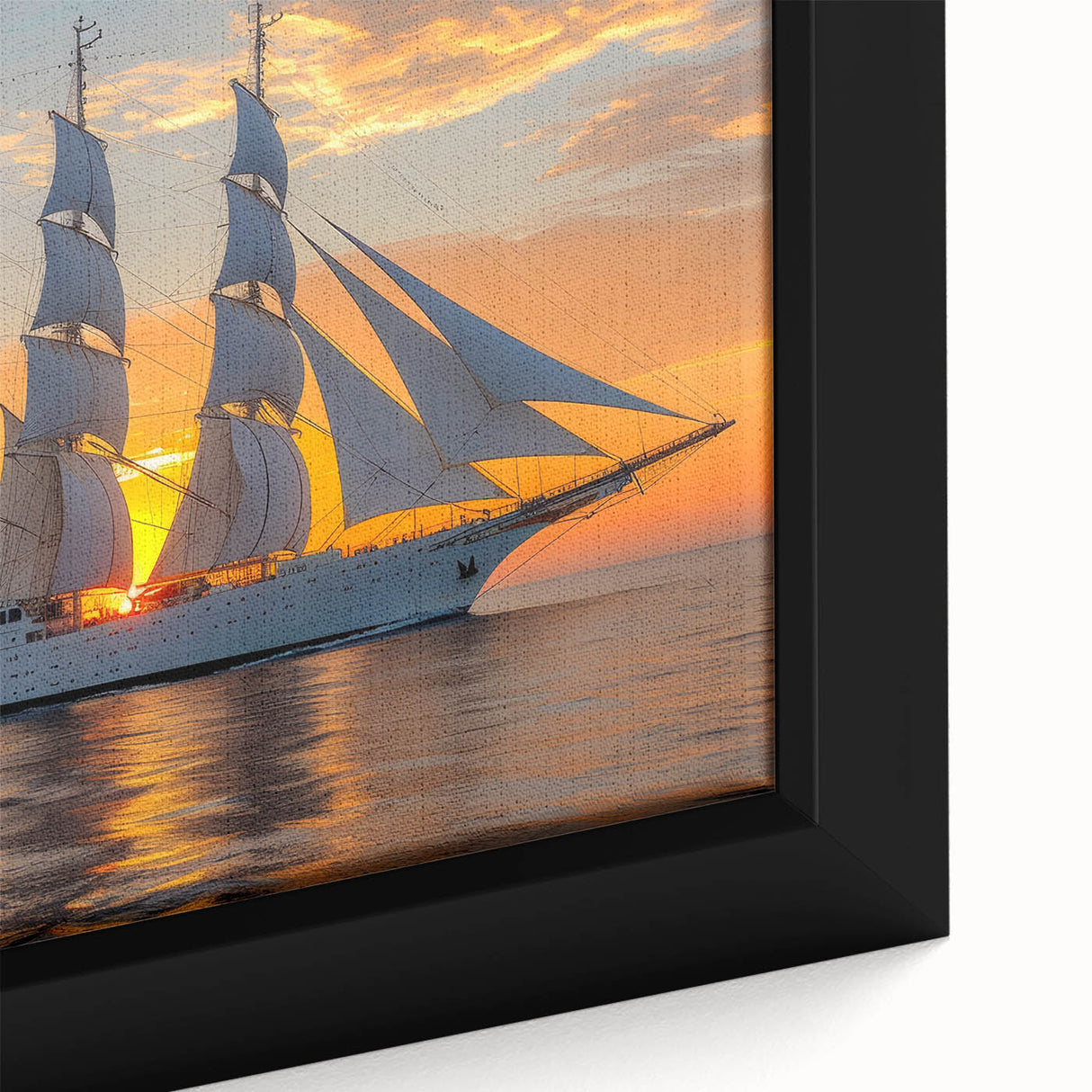 Framed canvas of a black sailboat on textured, colorful art background, ideal for extra large living room wall art.
