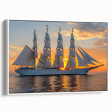 Framed canvas featuring a side view of a vintage sailboat on a black background, ideal for bedroom wall decor.