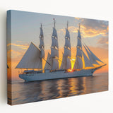 Sailboat on calm waters depicted in muted blue and white tones on a large stretched canvas, suitable for kitchen wall art.