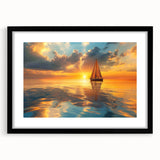 Abstract art print of a colorful sailboat on textured canvas, framed in black, ideal for living room decor.