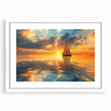 Extra large abstract art print of a textured sailboat, in muted blue and white tones on a framed canvas.