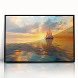 Large abstract wall art of a sailboat, rendered in mid-century modernist style with a black acrylic frame.