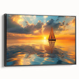 Black and white photo of a sailboat on calm waters, framed canvas, ideal for bedroom wall decor.