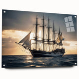 Acrylic print of a side-view sailboat in muted blue and white tones, suitable for bedroom or dining room decor.