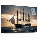 Acrylic print of a large abstract sailboat in blue and gray tones, suitable for bedroom or dining room art.