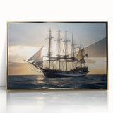 Mid-century modernist art featuring a sailboat, rendered in muted blue and white tones on a framed acrylic.