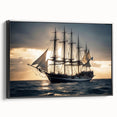 Black and white framed canvas of a vintage sailboat, ideal for bedroom wall art with a classic maritime theme.