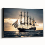 Black and white framed canvas of a vintage sailboat, ideal for bedroom wall art with a classic maritime theme.