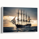 Framed canvas featuring a vintage poster-style sailboat on a black background, suitable for bedroom wall art.
